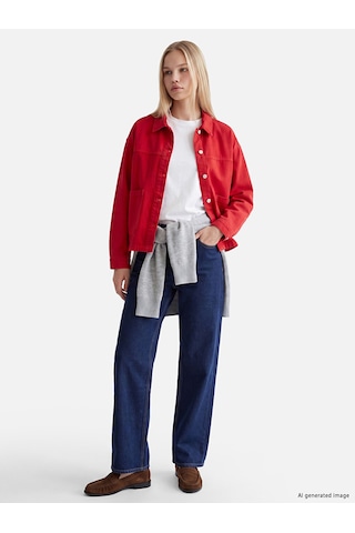 Lcw Vision Kırmızı Oversize Kadın Jean Gömlek
