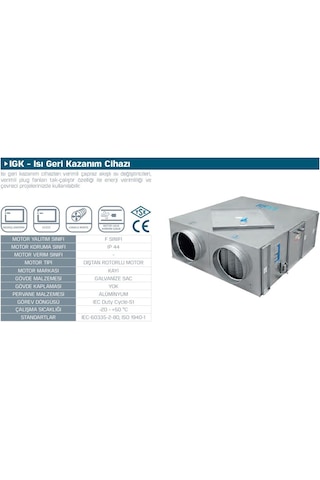 Kayıtes IGK 10 Isı Geri Kazanım Cihazı 1000 M³/H + 3 kW Isıtıcı + Kumanda Paneli