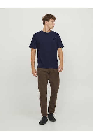 Jack & Jones Erkek Logo Nakis Islemeli Tisört - Paulos - 12245087 Navy Blazer