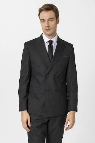 Süvari Siyah Slim Fit Düz Kruvaze Yaka 6 Drop Klasik Takım Elbise