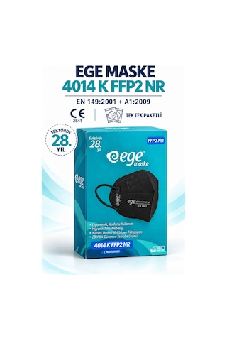 Ege Maske 4014-K Ffp2 Nr N95 Ventilsiz Maske 50'li Siyah