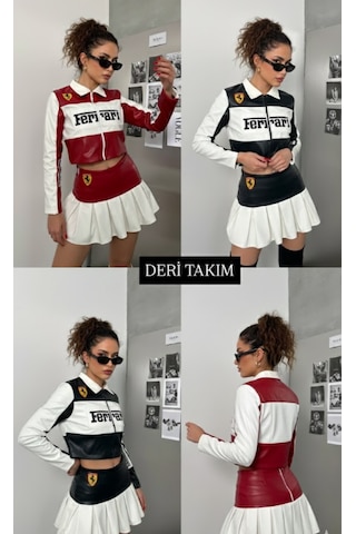 Deri Takım Beyaz- Siyah