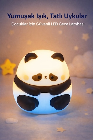 Dekoratif Aydınlatma Sevimli Panda Silikon Renk Değiştiren Led Usbli Çocuk Odası Gece Masa Lambası Çok Renkli