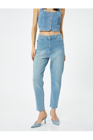 Koton Yüksek Bel Kot Pantolon Rahat Kesim Hafif Dar Paça - Mom Slim Jeans Açık İndigo 4sal40306md Açık İndigo