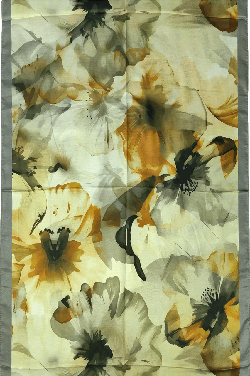 Ecenur Çiçek Desenli Soft Pamuk Şal 75x190 Cm Dört Mevsim Kullanıma Uygun Gri