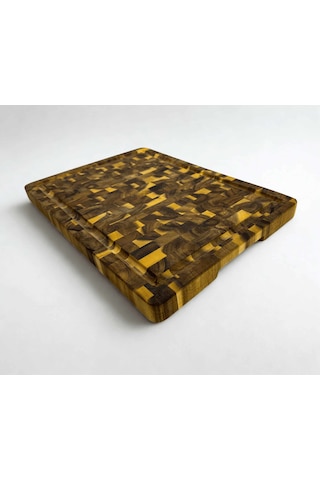 Akasya Kesme Tahtası Xlarge Boy Endgraın 40x32x3 Cm Masif Ahşap Doğrama Tahtası Sunum Tahtası Kahverengi