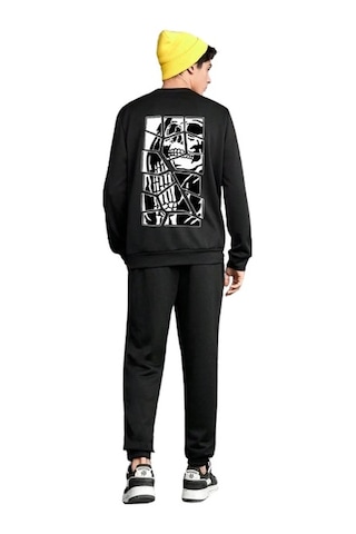 Uyguntarz Unisex Skullcracked Baskılı Bisiklet Yaka Eşofman Takımı Siyah