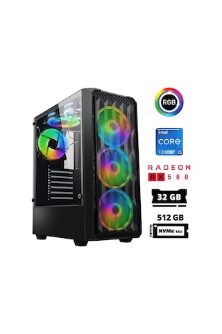 Xaser ABYSSX3 i5-12400F 32 GB 512 GB M.2 NVMe SSD 8 GB RX580 Free Dos Masaüstü Oyuncu Bilgisayarı