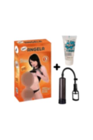 Truva Shop Angela 3 Işlevli Kaliteli Şişme Bebek + Penis Vakum Pompası + Jel
