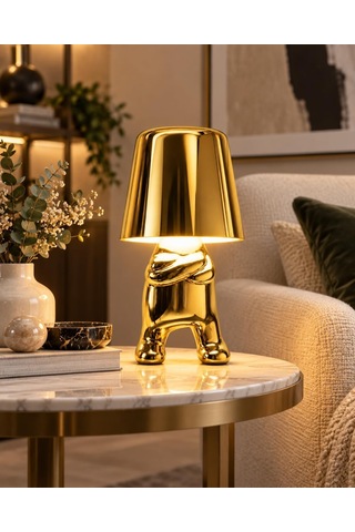 Gold Kolları Çapraz İnsan Figürlü Dekoratif Led Masa Lambası Modern Abajur Gece Lambası