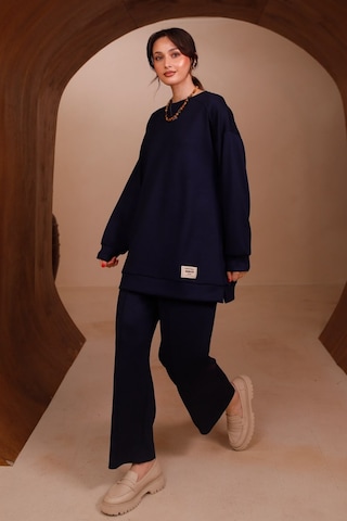 Balenbi Kadın Oysh Modal Kumaş Oversize 80 Cm Tunik Bol Paça Pantolon Tesettür Takım 1228 Lacivert