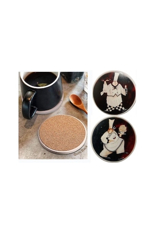 Seramik Bardak Altlığı 2 Li Set Aşçı Desenli 10x10cm Çok Renkli