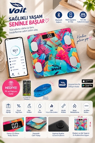 Voit Colorful Bluetooth Baskül Dijital Akıllı Tartı Yağ Ölçer Tartı