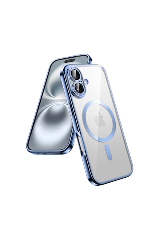 Teknomoda Apple Uyumlu iPhone 17 Kılıf Kamera Lens Korumalı Renkli Magsafe Şeffaf Silikon Mavi Mavi