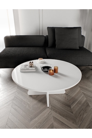 Mush 90cm Orta Sehpa - Beyaz, Ceviz, Meşe, Traverten Desenli Tamamı Mdf
