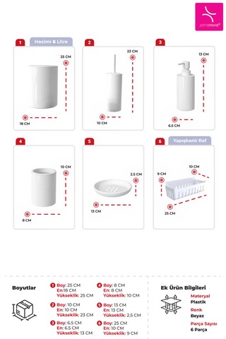 Primanova Flores Banyo Seti + Yapışkanlı Raf Beyaz