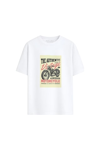 Black Nova Oversize Baskılı Unisex %100 Pamuk T-shirt Vintage Motorcycle Beyaz