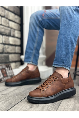 Ba0547 Boa Kalın Yüksek Taban Taba Siyah Bağcıklı Spor Erkek Ayakkabı Taba