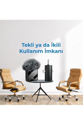 Genz Bilişim Kablosuz Yaka Mikrofonu Tip-c Android Kamera Apple Uyumlu iPhone Stüdyo Mikrofonu Için Ses Video Canlı Yayın Siyah