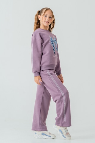 Kız Çocuk Fiyonk Nakışlı Taşlı 3 İplik Kalın Kışlık Eşofman Takımı Ak4222 Mor