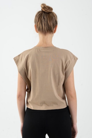 Maraton Regular Kadın Bisiklet Yaka Açık Vizon Crop Top Vizon