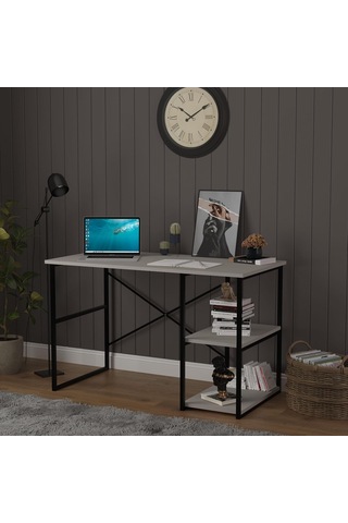 Asra Trend Kül Gri Metalçm01 Raflı Metal Çalışma Masası 120x60 Cm 2 Katlı Yan Raflı Bilgisayar Masası Endüstr Çok Renkli