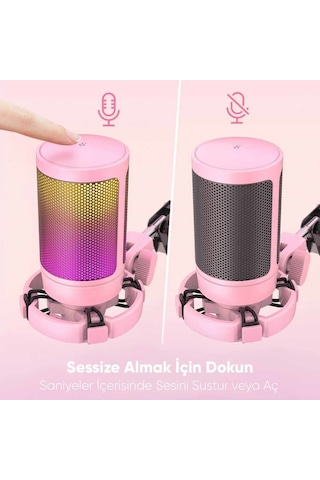 Fifine Ampligame A6T Twitch Youtuber Yayıncı USB Mikrofon Pembe