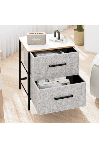 2 Çekmeceli Çok Amaçlı Dolap Komodin Sehpa Gri 1588