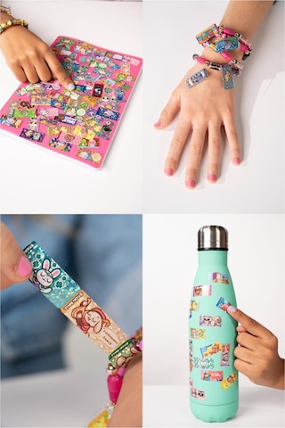 Sticki Rolls Bant Kapsülü 50 Stickerlı Bileklik Çıkartmalı Etiket Çok Renkli