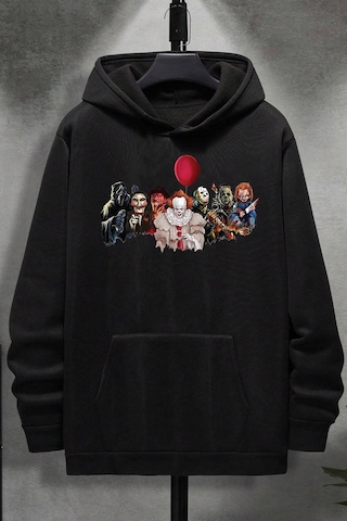 Uyguntarz Korku Karakterleri Baskılı Unisex Oversize Sweatshirt siyah