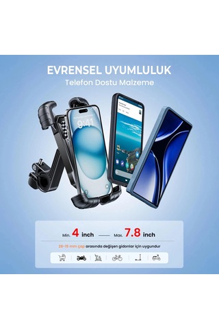 360 Derece Ayarlanabilen Gidon Bağlantılı Bisiklet Motosiklet İçin Abs 4-7.8 İnç Telefon Tutucu - 9087252368776ynt