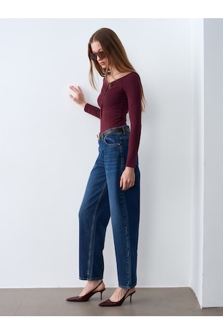 Dilvin 32661 Düğme Detaylı Bodysuit-bordo