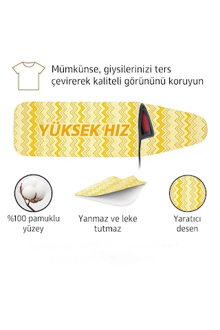 Ütü Masası Kılıfı Keçeli Sarı Zikzak Desen Battal Boy Xxl Pamuklu Yanmaz Üretim Sarı