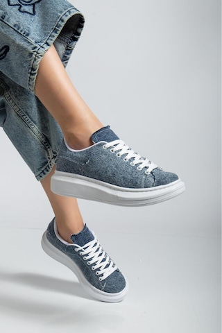 Erceka Günlük Sneaker Kadın Spor Ayakkabı Bağcıklı Beyaz-siyah-mavi-gümüş-gold-sarı Koyu Mavi Kot