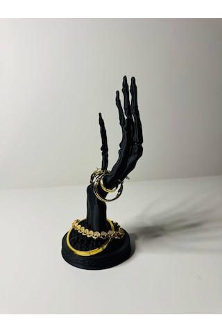 Gotik İskelet El Takı Standı Siyah Yüzük Küpe Bileklik Organizeri 20 Cm