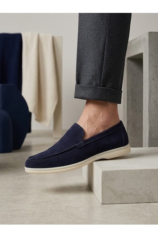 DMR Elegance Ba0252 %100 İçi Dışı Hakiki Deri Erkek Lacivert Süet Casual Loafer Termo Taban Ayakkabı Rekli