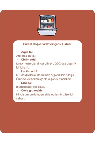 Pureal Doğal Bulaşık Makinesi Parlatıcısı - 100 Yıkama