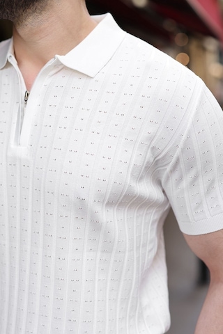 Beyaz Polo Yaka Slim Fit Triko Erkek Tişört E7465 Beyaz
