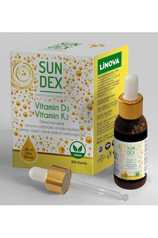 Sundex Vitamin D3 K2 Bitkisel Kaynaklı 500 Damla 20 ML