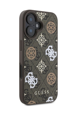 Apple Uyumlu iPhone 16 Plus Kılıf Guess Lisanslı Magsafe Şarj Özellikli 4g Desenli Yazı Logolu Peony Kahverengi