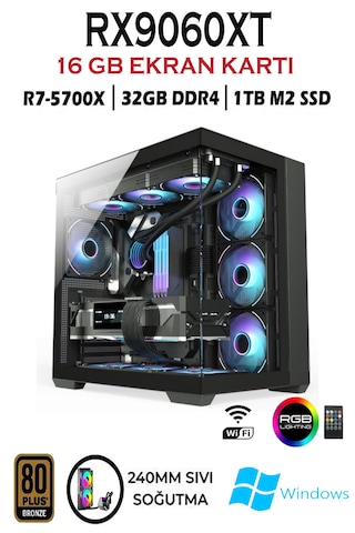 Apphirex TCX90 Ryzen 7 5700X 32 GB 1 TB M.2 SSD 16 GB RX9060XT W11P Masaüstü Oyuncu Bilgisayarı