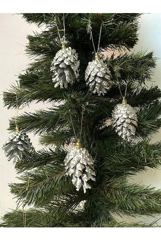 Yılbaşı Ağaç Süsü Kozalak Gümüş Rengi 5 Cm 6 Adet Kozalak