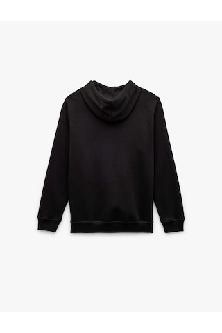 Koton Şardonlu Regular Fit Kapüşonlu Fermuarlı Uzun Kollu Kanguru Cepli Sweatshirt Siyah 7wam70004mk