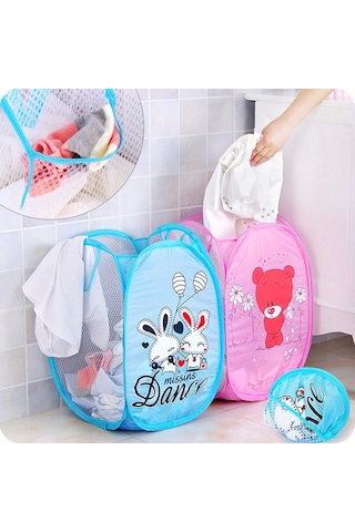 Karikatür Figürlü Katlanır File Oyuncak Ve Çamaşır Sepeti Çok Renkli