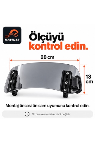 Motenar Füme Ön Cam Deflektörü 28 Cm Asansörlü Ayarlanabilir 1 Adet