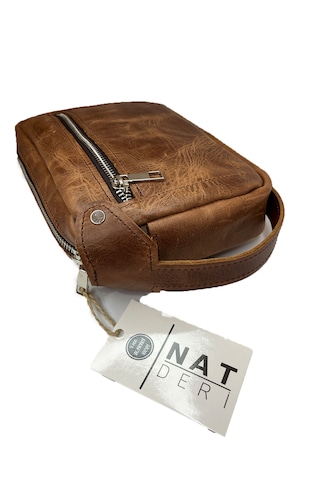 Natderi Hakiki Taba Erkek El Çantası 15x22 - Şık, Fermuarlı