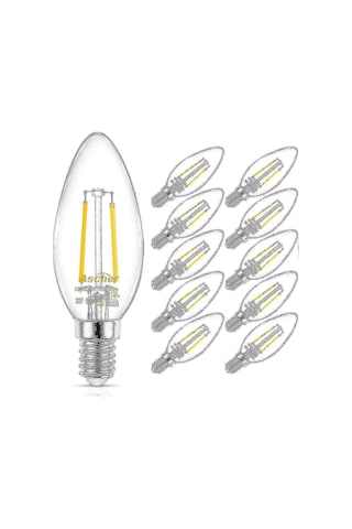 Klasik E12 Led Şamdan Ampul, Eşdeğer 40w, Sıcak Beyaz 2700k, Filament Şeffaf Cam, Kısılamaz, 10'lu Paket - Ev İçin Şık Aydınlatma Diğer