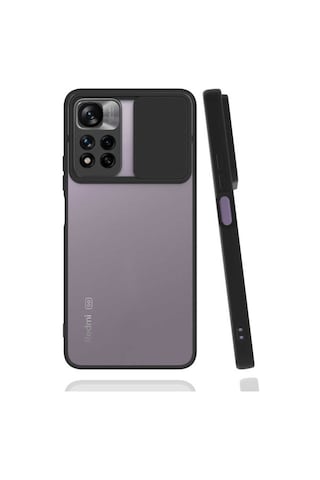 Noktaks - Xiaomi Uyumlu Xiaomi Redmi Note 11 Pro Plus 5g - Kılıf Slayt Sürgülü Arkası Buzlu Lensi Kapak - Siyah T19680 Siyah