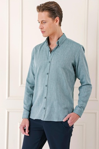 Efor Slim Fit Düğmeli Yaka %100 Pamuk Klasik Yeşil Gömlek Gk 723 Yeşil