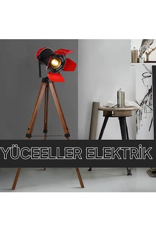 Yüceeller Retro Kırmızı Başlıklı Tripot Ayaklı Lambader